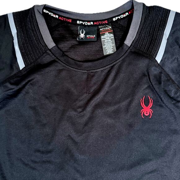 Spyder Active Men's Long Sleeve Tee T-Shirt ProWeb Microfleece Black Large NWOT - Picture 2 of 9